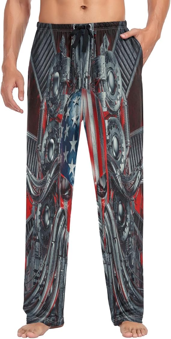 visesunny Stylish Men's Pajama Pants 100% Cotton Lounge Soft Warm Sleepwear Pants PJ Bottoms Drawstring and Pockets - skull pajamas