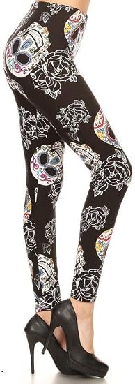Plus Sugar Skulls with Roses Print Ankle Leggings - skull leggings
