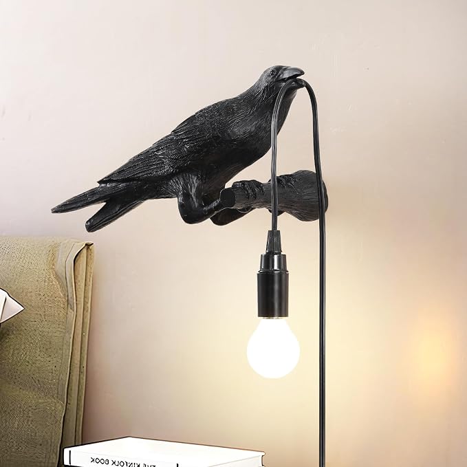 Raven Table Lamp, Gothic Crow Lamp, Adjustable Birds Table Light, Wall Sconce Lamp Light for Bedroom Living Room, Lifelike Resin Raven Decoration, Modern Table Lamps Brithday GIF - skull lamp