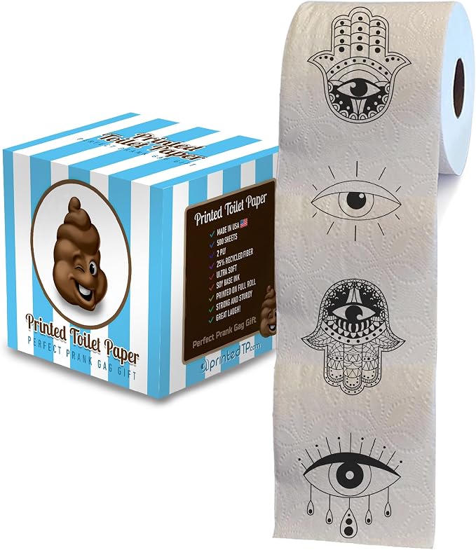 Printed TP Hamsa Eye Printed Toilet Paper Gag Gift – Funny Toilet Paper Roll For Prank, Surprise, Bathroom Decor, Novelty Gift For Men, Women, Friends, Family, Birthday Party – 500 Sheets - skull toilet paper