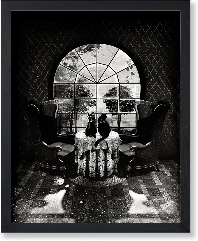 Poster Master Skull Illusion Print – Cat Poster – Black & White Art – Halloween Wall Design – Gift for Him, Her, Animal Lover – Gothic Decor for Bedroom, Living Room – 8×10 UNFRAMED Wall Art