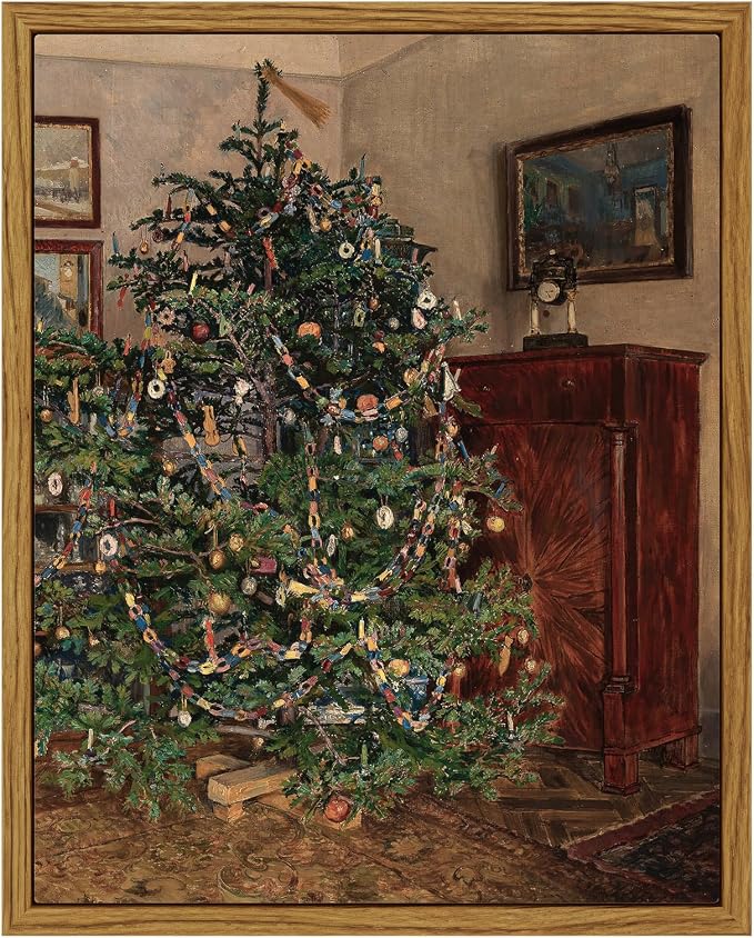 ARPEOTCY Vintage Framed Wall Art, 8x10in, Antique Winter Christmas Tree Canvas Wall Decor Paintings for Living Room, Rustic Country Holiday Prints for Bedroom Bathroom, Gifts - skull painting