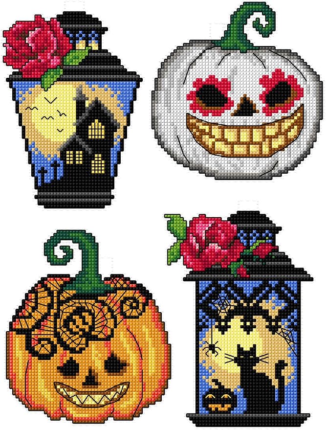 Crafting Spark Gothic Pumpkin Halloween Ornaments, Plastic Canvas Kit