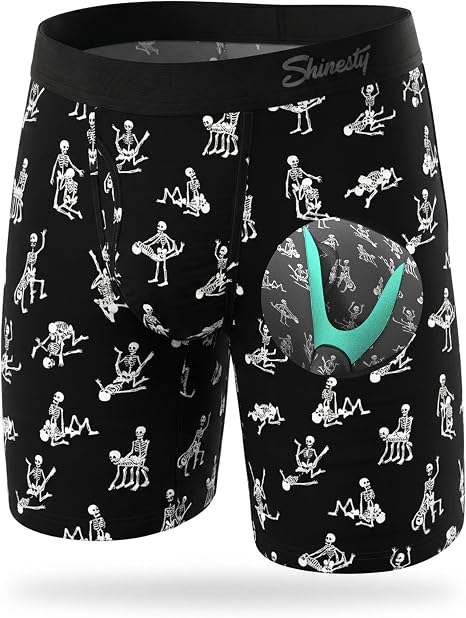 Shinesty Long Leg Boxer Briefs for Men - Support Ball Hammock Underwear - skull swimsuit