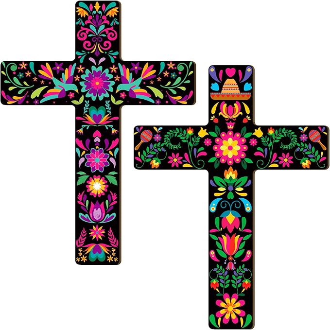Pinkunn 2 Pcs Day of The Dead Wall Decor, Dia De Los Muertos Altar Cross - skull wall art