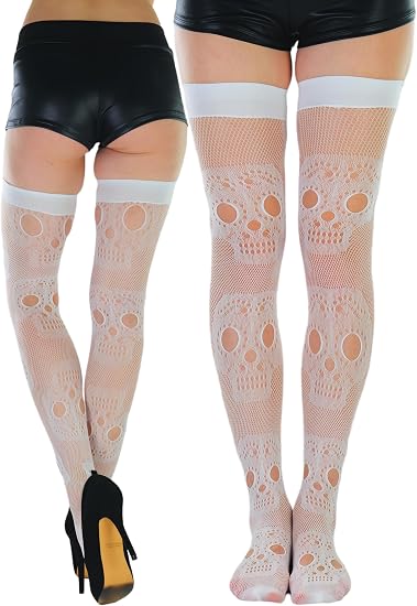 ToBeInStyle Women’s Sugar Skull Día de los Muertos La Catrina Skeleton Bones Tights & Thigh High Stockings - sugar skull costume