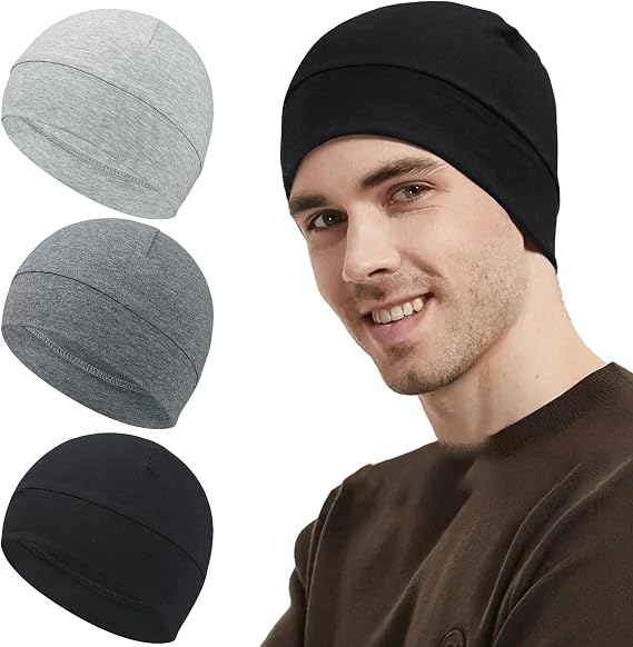 Qearl 3 Pcs Cotton Skull Caps Beanie Sleeping Hats for Men Women Multicolor - skull hat