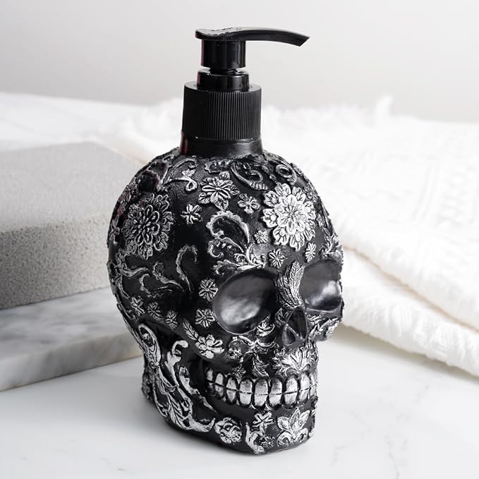 Skull Soap Dispenser with Rust Proof Pump, Refillable Liquid Hand Lotion Bottle for Bathroom, Bedroom and Kitchen（New Upgrade ）. - skull bottle