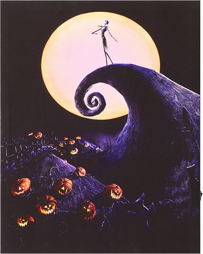 Nightmare Before Christmas LED Light Up Canvas Wall Art featuring Jack Skellington, 11"W x 14"H - skull wall art