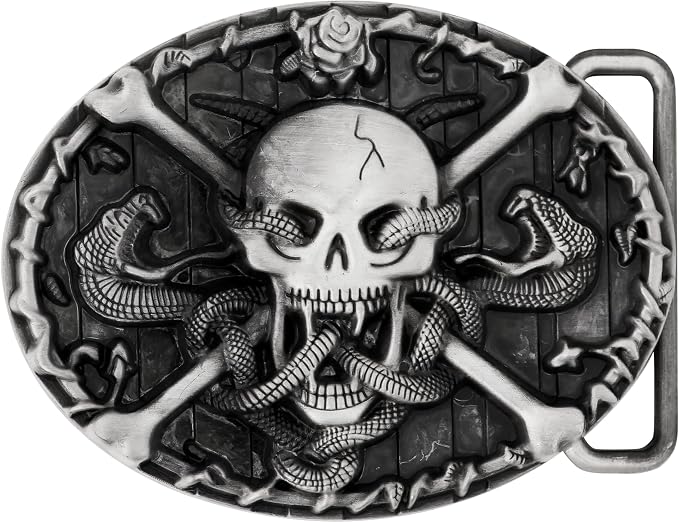 HAQUIL Vintage Snake Skull Men Belt Buckle Western Cowboy Belt Buckle Silver - skull wallet