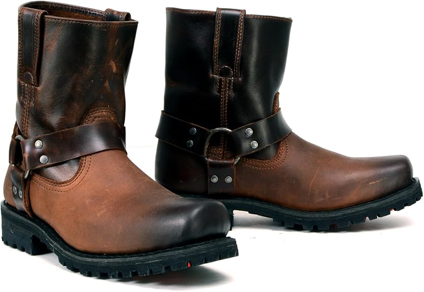 Milwaukee Leather Men's Brown Two-Tone Full Grain Leather Easy Pull-On Motorcycle Harness Boots MBM9008 - sugar skull boots