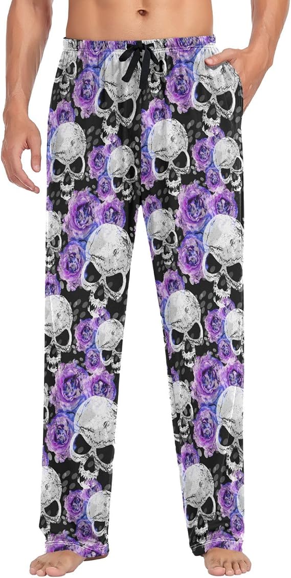 visesunny Stylish Men's Pajama Pants 100% Cotton Lounge Soft Warm Sleepwear Pants PJ Bottoms Drawstring and Pockets - skull pajamas
