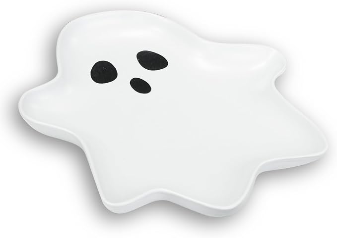 Ceramic Ghost Plate (10.6 * 9.1in) | Reusable Halloween Plate for Everything from Desserts, Salads, Snacks, Candy, Appetizers and More (1) - skull plate