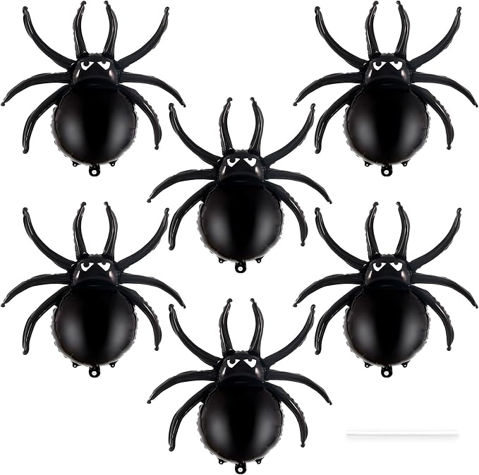 6 Pcs Black Spider Balloons, Halloween Party Decorations, 33 Inch Spider Foil Mylar Balloons for Halloween Party Birthday Haunted House Spooky Decoration Supplies - skull inflatable