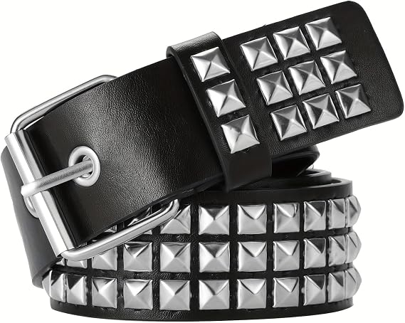Metal Punk Rock Rivet Studded Belt for Women Men, Gothic Belt with Bright Pyramid Studs - skull wallet
