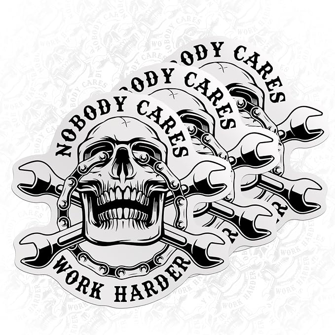 (3PCS) Nobody Cares Work Harder Sticker Inspirational Quote Stickers Skull Mechanic Engineer Die Cut Waterproof Vinyl Sticker for Water Bottle Tumbler Hard Hat Helmet Car Laptop Gift (3 Inches) - skull sticker