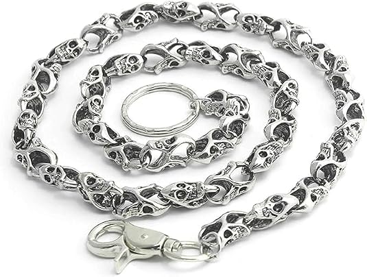 Men's Wallet Chain 34'' Heavy Biker Trucker Skull Anti-theft Wallet Chain Jeans Pant Chain, Silver (MX-1031) - skull wallet