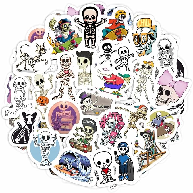 100Pcs Skeleton Stickers - Skeleton Party Decorations & Favors, Skull Stickers, Men - Spooky Halloween Decals Waterproof, Gifts for Women & Men - skull sticker