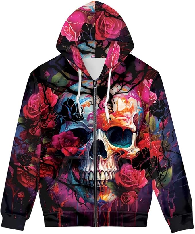 ENLACHIC Men's Novelty Cool 3D Galaxy Wolf Print Graphic Hoodies Zip up Hoodie Pullover Sweatshirts - skull hoodie