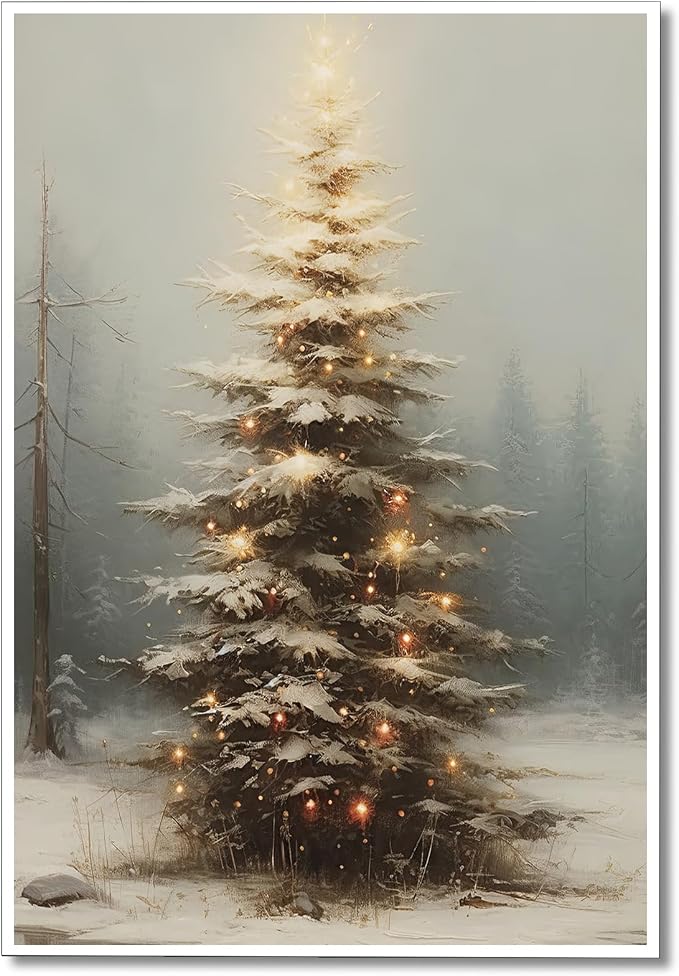 XMQQLL Vintage Christmas Tree Canvas Wall Art, Christmas Tree Painting Poster, Muted Neutral Moody Rustic Winter Picture Prints for Wall Decor, Christmas Gift Idea 24x36in Unframed - skull wall art