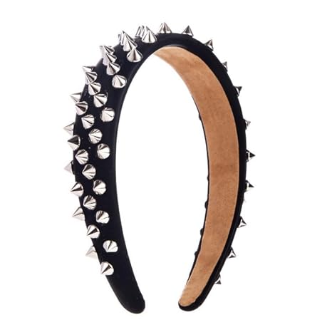 Punk Studded Headband, Rock Roll Hair Band, Spike Hair Clips for Halloween Cosplay Party (Black) - skull headband