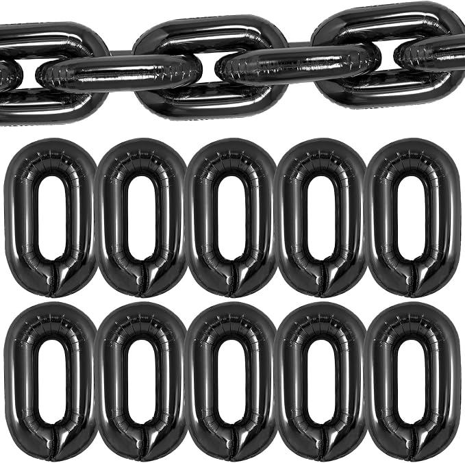 24 Pcs Chain Balloons,Giant Black Chain Balloons Garland,16 inch Foil Chain Balloons for 80s 90s Party Decorations Birthdays Weddings Graduations Hip Hop Retro Theme Party Supplies (Black) - skull inflatable