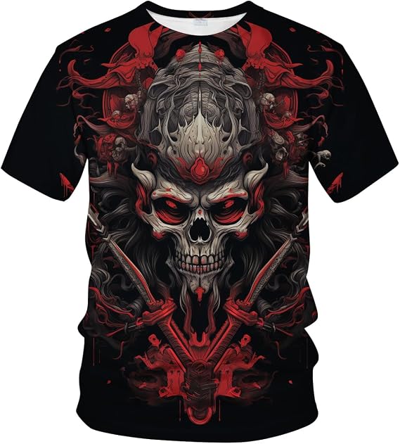 Men's Darkness Warrior T-Shirt Funny 3D Graphic Skull Warrior Summer Short-Sleeved Shirt - skull tshirt