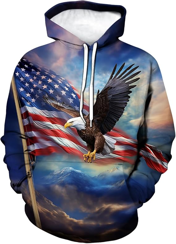 Funny American Flag Eagle Hoodie USA Bald Eagle Graphic Sweatshirt - skull hoodie