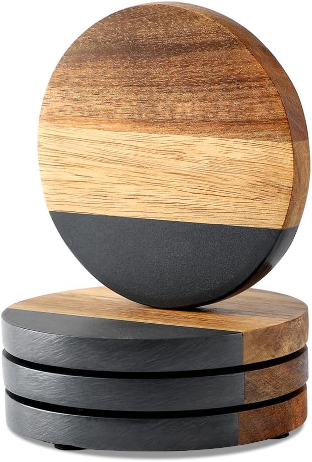 WLWNWFT Marble Acacia Wood Drinks Coasters Set of 4, Modern Rustic Wooden Coasters for Drinks Coffee Table Dining Table Desk Christmas Housewarming Home Office - skull coaster
