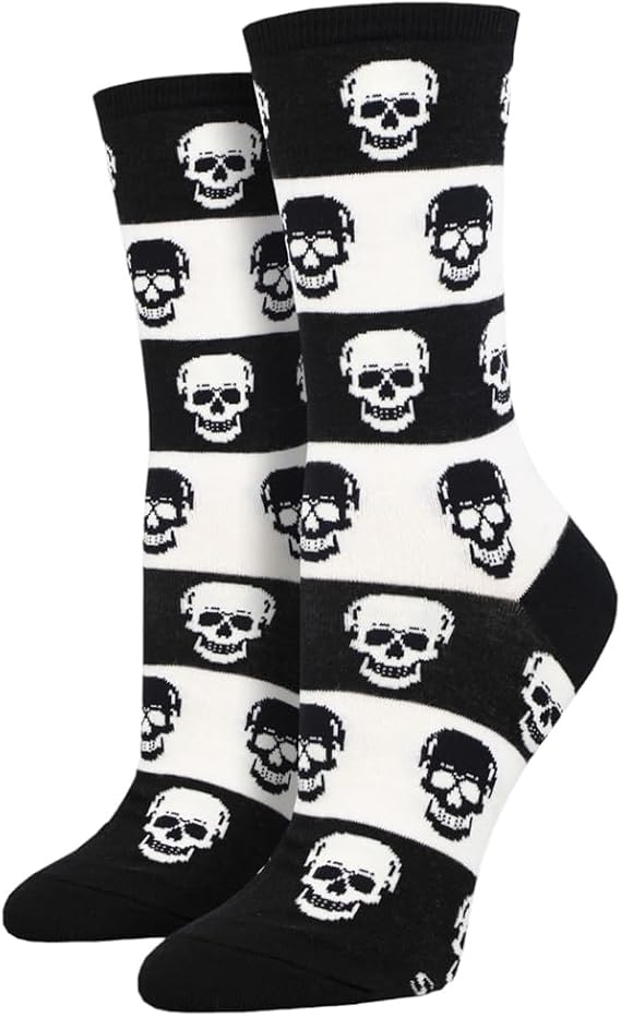 Skull Women's Crew Socks Black & White - sugar skull costume