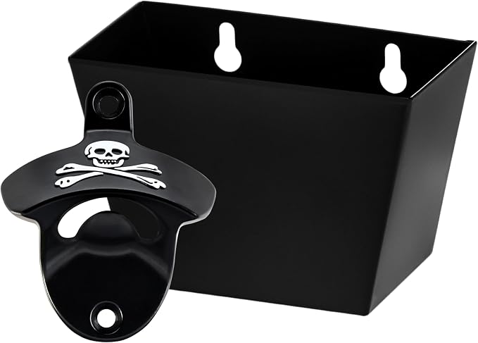 Skull Beer Bottle Cap Opener Wall Mount with Cap Catcher Stainless - skull bottle