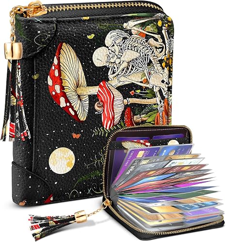 Bistup 40 Slots Credit Card Holder for Women Girls, Mushroom Skull - skull wallet