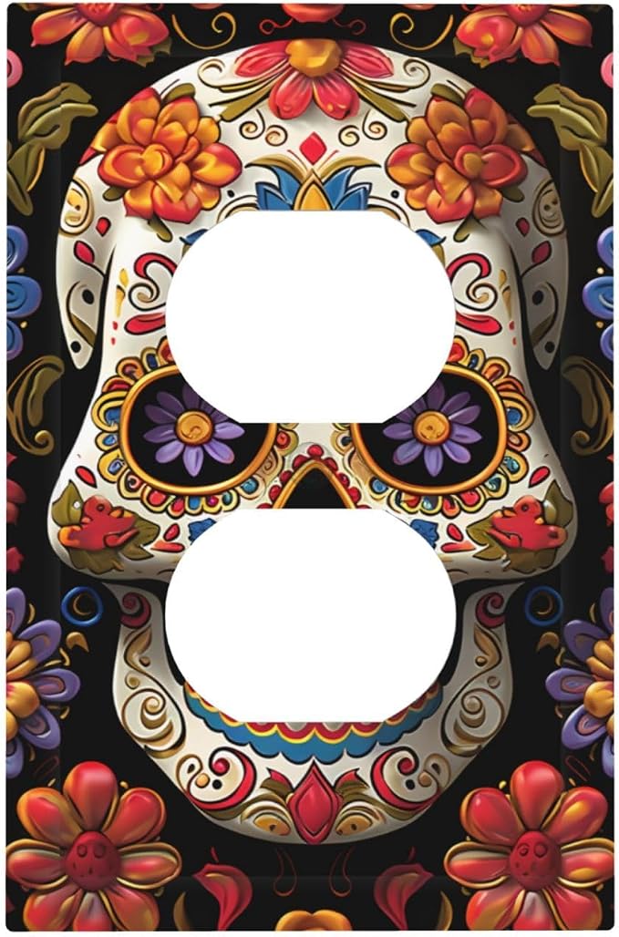 Sugar Skulls Print Outlet Covers 1 Gang Light Switch Plate Cover Decorative Wall Plates Standard Size Switchplate Electrical Faceplate for Bathroom Kitchen Bedroom Decor - skull plate