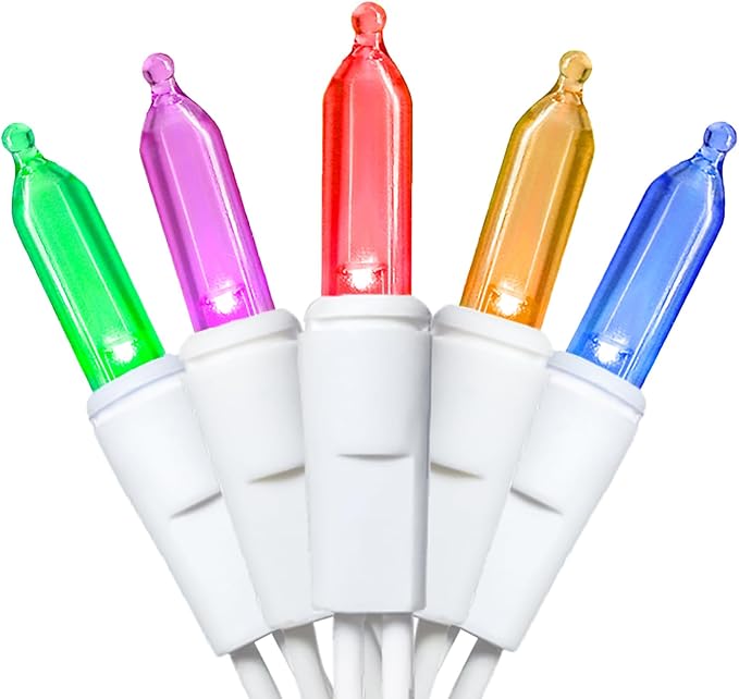 Multicolor Christmas LED Lights - 35 Count Multi-Colored Christmas String Lights for Small Tree, Crafts, Holiday, Indoor/Outdoor Decorations, 11 Feet White Wire, UL Certified, Connectable - string light