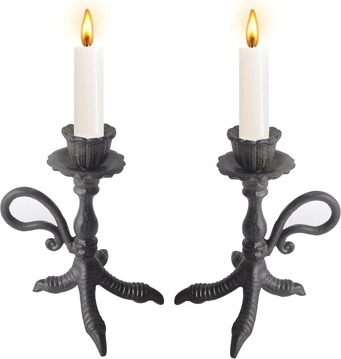 Claw Foot Candlestick Holders - Feet Taper Candle Holders, Black Candlesticker Holders Set 2 - skull candle