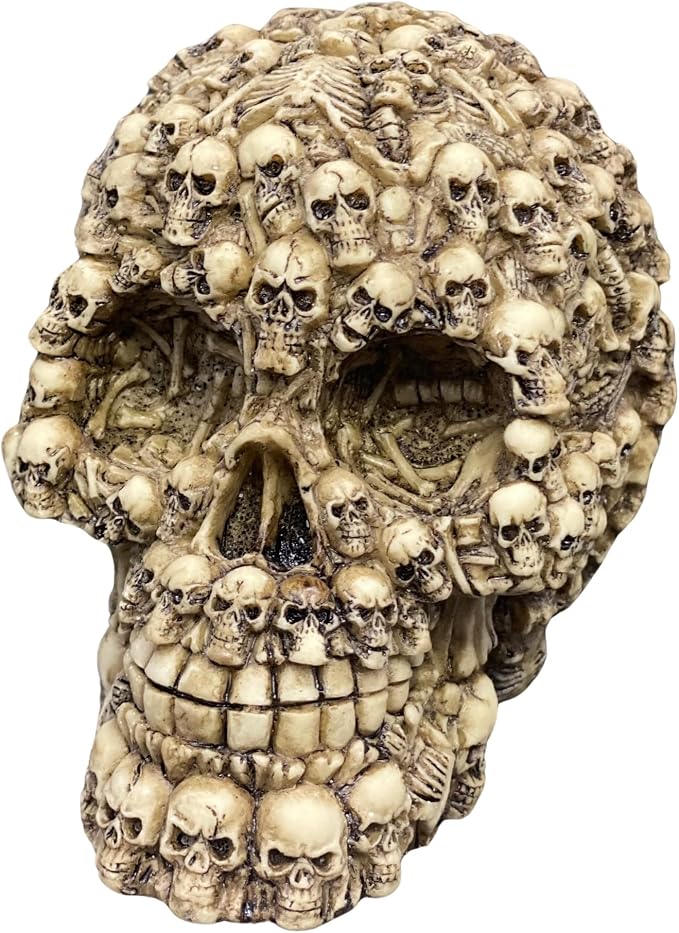 Marsrut Skull Head Statue Figurine/Ossuary Ghost Sculpture – Life-Size Human Skull’s Dark Lost Souls | Whispering Calavera for Skeleton Graveyard of Craniums Decor Outdoors and Indoors, Brown