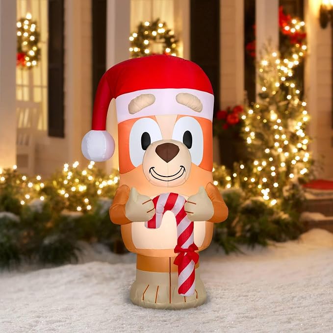 Gemmy Bingo in Santa Hat Holding Candy Cane Bluey Indoor/Outdoor Inflatable 5ft - skull inflatable