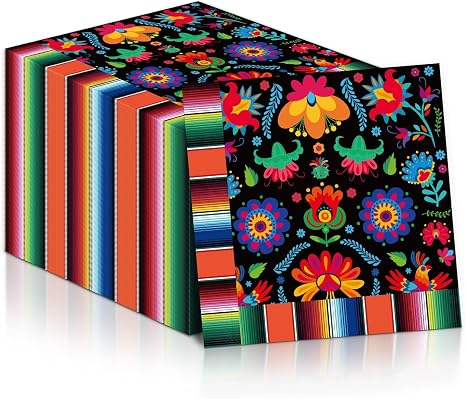 50 Pcs Mexican Fiesta Party Decoration Day of The Dead Mexican Napkins Colorful Flower Mexico Serape Disposable Paper Napkin Mayo Taco Pinata Dinner Napkins Supplies Unique Ponchos Party Decor - skull plate