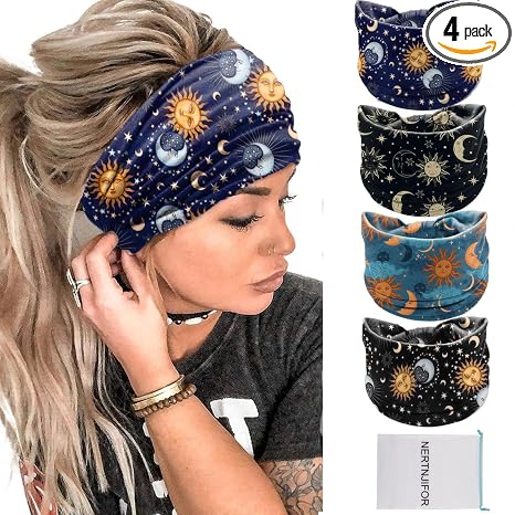 Women Headbands Stars Moon Wide Knotted Headband 4 Pack