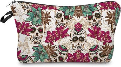 Livel lhood Floral Skull Small Makeup Zipper Bag -1 - sugar skull handbags for sale