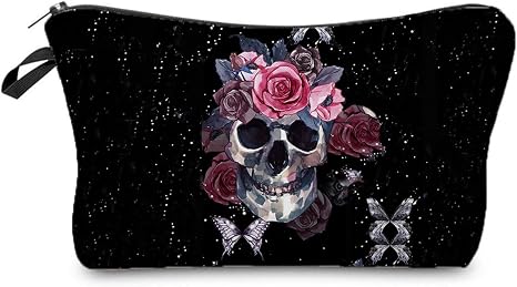 Livel lhood Floral Skull Cosmetic Bag for Women - sugar skull handbags for sale