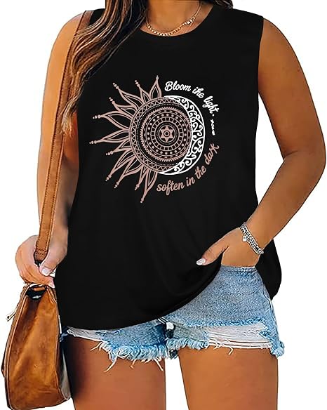 Plus Size Tops for Women Sleeveless Summer Tank Top Casual Graphic Shirts - skull tank tops