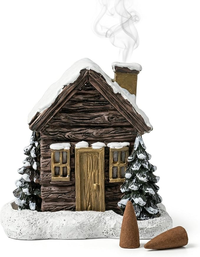 Log Cabin Incense Burner, Christmas Village Houses Incense Burner, Resin Home Incense Cone Burner with 2 Incense Cones, Aromatherapy Diffuser Home Tabletop Decorations - skull incense burner