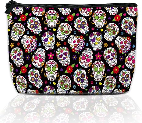 Makeup Bag Day of the Dead Sugar Skull Cosmetic Bag for Women, Waterproof Large Capacity Travel Organizer 9.5×5.9 Inch - sugar skull handbags for sale