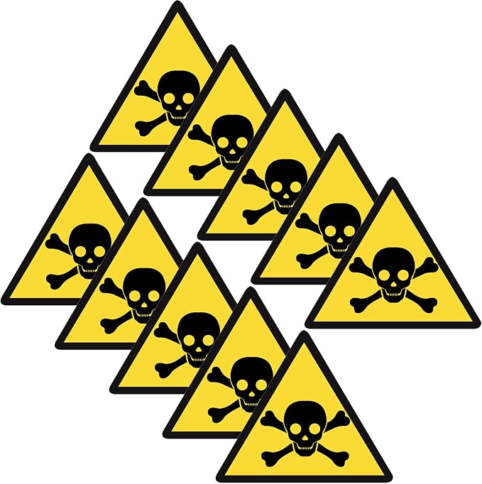 10 Pcs Poison Skull & Crossbones - Danger Safety Caution Warning Sign Sticker - 5 cm x 4.3 cm - Self Adhesive Vinyl - skull sticker