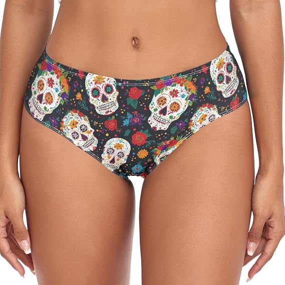 Women's Chic Beautiful Design Sexy Girls Underwear Soft Breathable High Waist Brief Stretchy Bikini Panties - skull swimsuit
