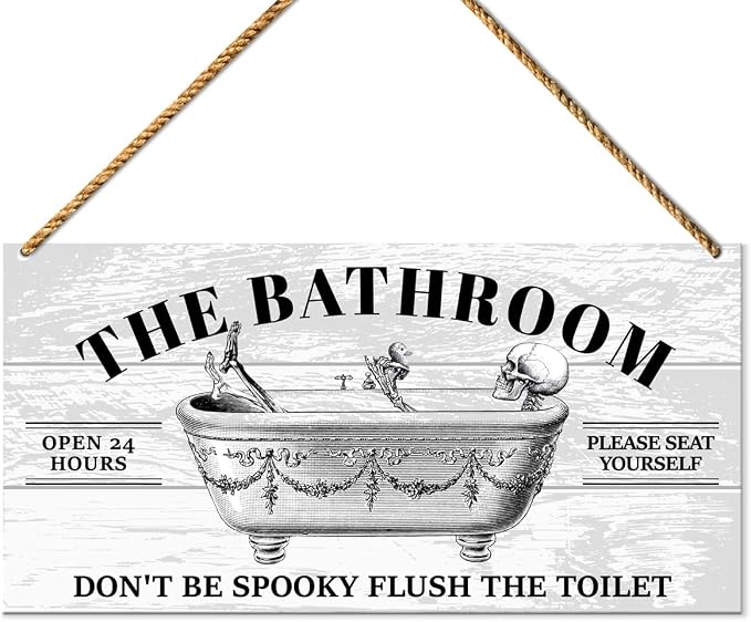 Gothic Bathroom Sign Wood Decor, Goth Guest Bathroom Decoration Toilet Powder Room Goth Home Skull Halloween Wall Decor, Housewarming Gifts for Goth Girl Women Men, Don't Be Spooky Flush The Toilet - skull toilet mat