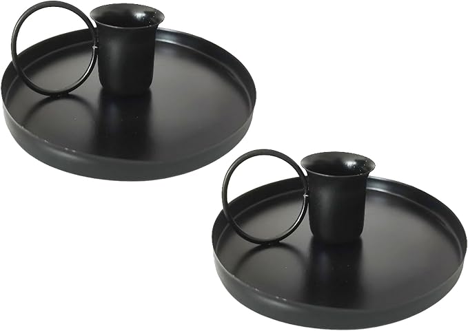 2 Pcs 4 Inch Black Iron Candle Holder for Taper Candles, Dinning,Wedding and Party Decoration (2, Black) - skull candle