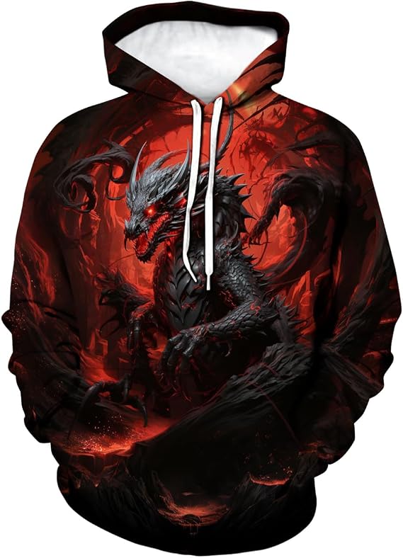 Traditional Dragon Hoodie Funny Anime Graphic Sweatshirts - skull hoodie
