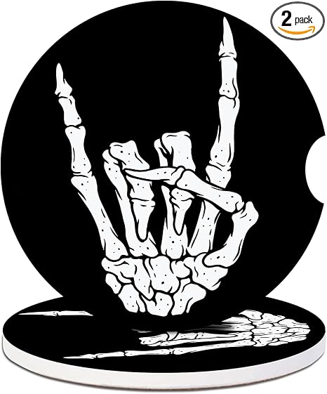 Car Cup Holders Coasters - Skull Hand Absorbent Ceramic Coaster, Skeleton Drink Cup Holder Coasters, Auto Interior Accessories for Women & Men Pack of 2 - skull coaster